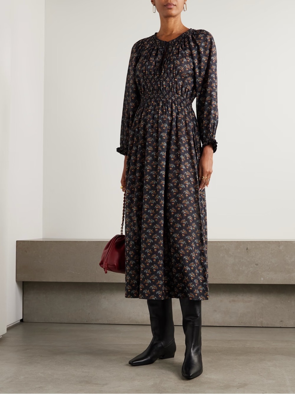 NWT Doen black floral Delfina midi dress Delphinium floral